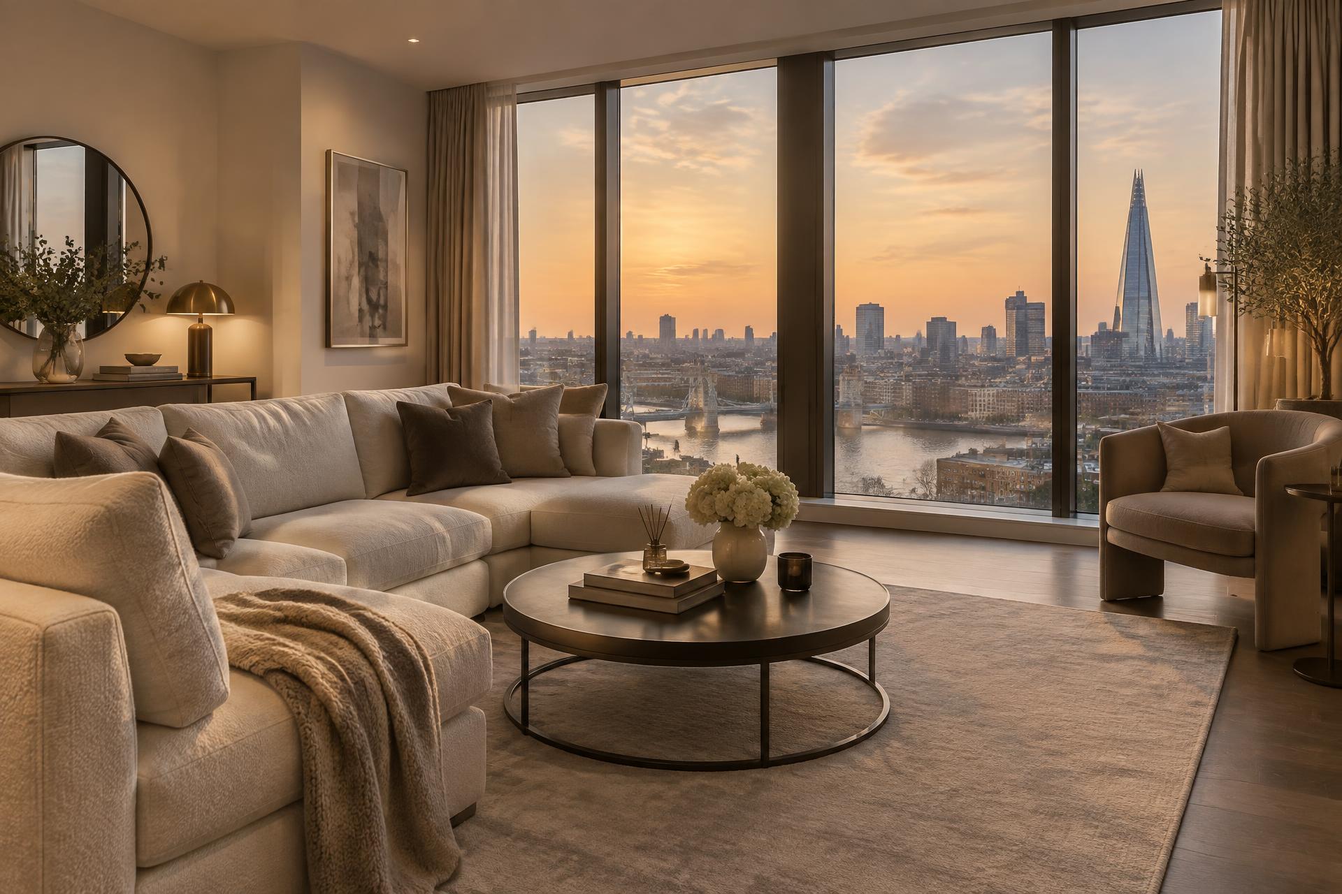 Professionally presented Central London apartment living room